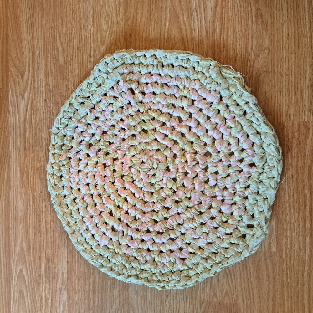 Handmade Rag Rug Crocheted Green Pink Set - Picture 4 of 7